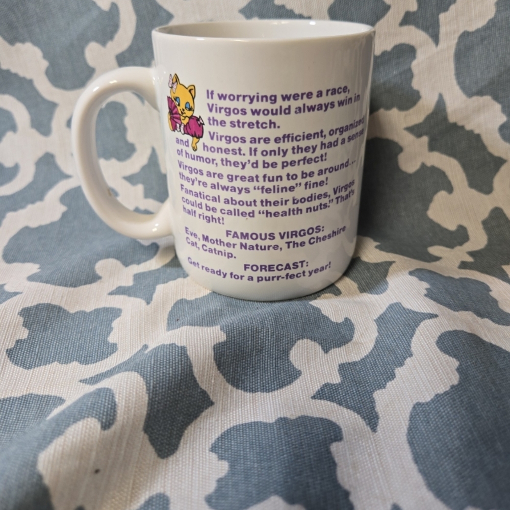 VINTAGE 1980'S AVON HOROCSOPE VIRGO CARTOON CARICATURE COFFE MUG - Picture 3 of 3